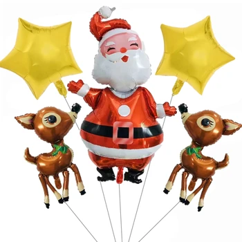 5vnt Laimingas Kalėdinė Dekoracija Aliuminio Plėvelę, Balionas Derinys Nustatyti kalėdų Eglutė Kalėdų Senį Vyras Gelsvai Formos Balon