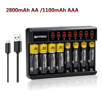 Batmax AA 2800mAh + AAA 1100mAh baterija + LCD 8 Lizdai USB Kroviklis AA & AAA Ni-MH Baterija, dėl Žaislų, Žibintuvėlis