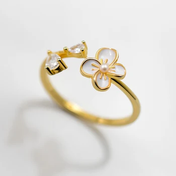 INZATT Nekilnojamojo 925 Sterlingas Sidabro Cirkonis Gėlių Pearl 18K Aukso Reguliuojamas Žiedo Moterų Mielas Fine Jewelry Minimalistinio Priedai