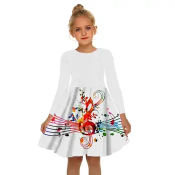 Pastaba Suknelė Mergaitėms Muzikos Vasaros 3D Spausdinimo Spalva Suknelė Balta Mergaitė Princesė Dress Nereguliarus Tutu 2-17Y Rožinė Vaikams Laisvalaikio Suknelės