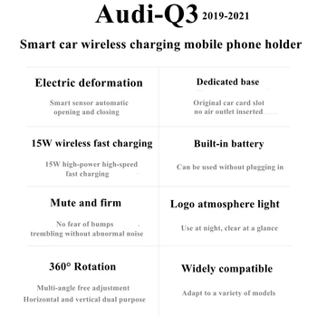 Už 2019-2021 Audi Q3 Telefono Laikiklis, Belaidis Kroviklis Automobilių Ląstelių Mobiliųjų Telefonų Mount Navigacijos Laikiklis GPS palaikymu Sukasi 360