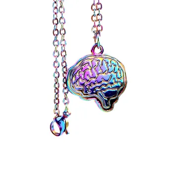 Vaivorykštės Spalvų Organų Smegenų Pakabukas Karoliai Smegenų Nervų Audinių Choker Pakabukai 50cm Nerūdijančio Plieno Grandinės 