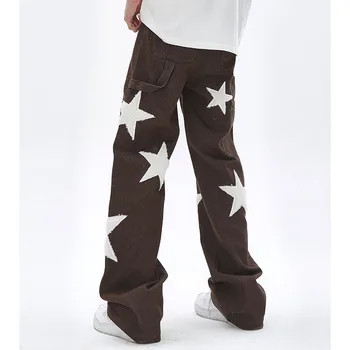 Y2K Rankšluostį Žvaigždžių Siuvinėjimo Pusėje Varčias Streetwear Vyrai Džinsai Retro Kratinys Baggy Atsitiktinis Džinsinio audinio Kelnės Negabaritinių Pantalones