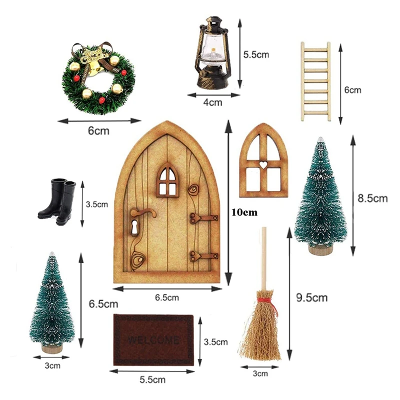 1:12 Lėlės Namas,Gnome Durų Kalėdų Nustatyti,Gnome Namų Dekoro,Gnome Durų Žibinto Kalėdų Medžio Vainikas Mediniais Laiptais, Ir Tt Nuotrauka 4