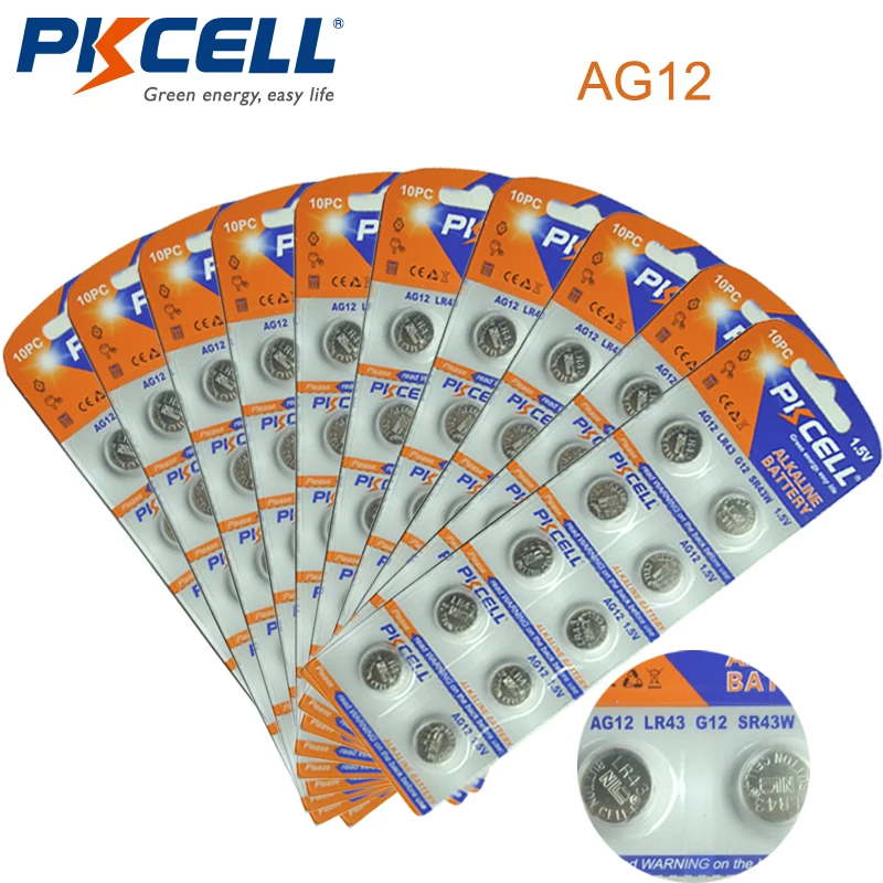 100VNT/DAUG PKCELL1.5V AG12 LR43/LR186 Akaline Mygtuką Cell Baterijos ag12 Žiūrėti Baterijos Nuotrauka 0