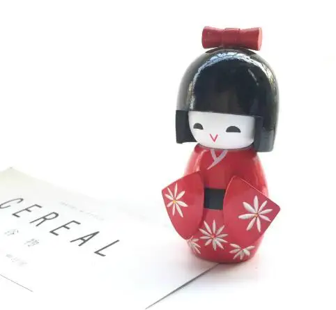 11cm Naujas Mielas, Rankų darbo, Rytietiškas Japonų Tamsiai Raudona Kokeshi Merginos Medinės Lėlės Nuotrauka 1