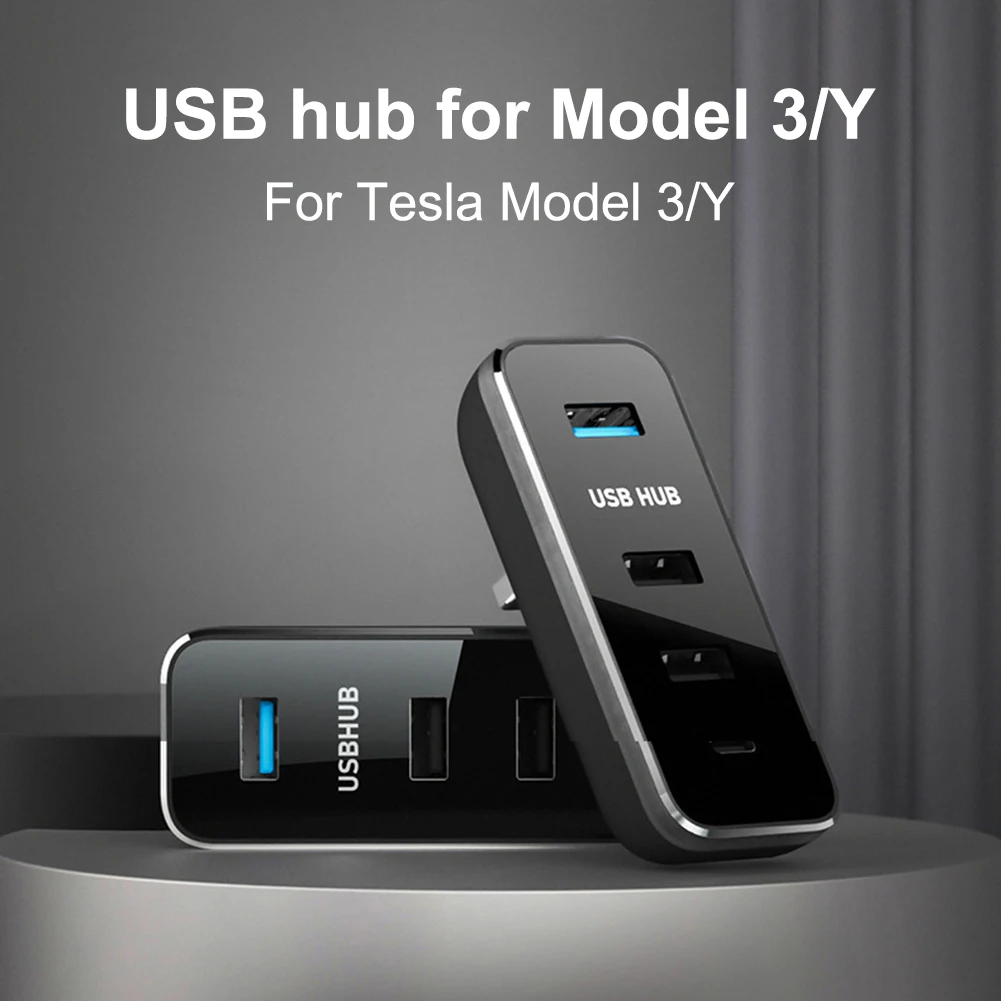 4 In 1 USB Hub Protingas Docking Station Tesla Modelis 3 Modelis Y Splitter Extension Adapter Greitas Įkroviklis, Auto Priedai Nuotrauka 3