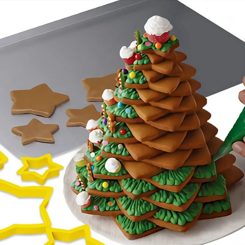 6VNT\Nustatyti 3D Kalėdų Eglutė Cookie Cutter Pelėsių Žvaigždės Formos Minkštas Sausainių Cutter Formos Tortas Dekoravimo Priemonės Kepimo Formų Nuotrauka 3