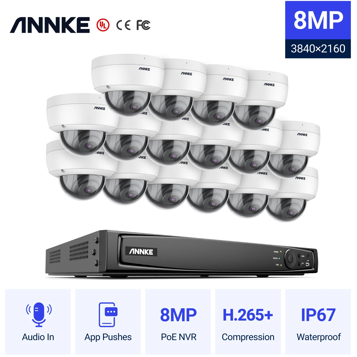 ANNKE 4K FHD POE Tinklo Vaizdo Stebėjimo Kamerų Sistema Su 16X 8MP Kupolas Apsaugos Kameros Garso Įrašymo 8MP Ip Kameros Nuotrauka 0