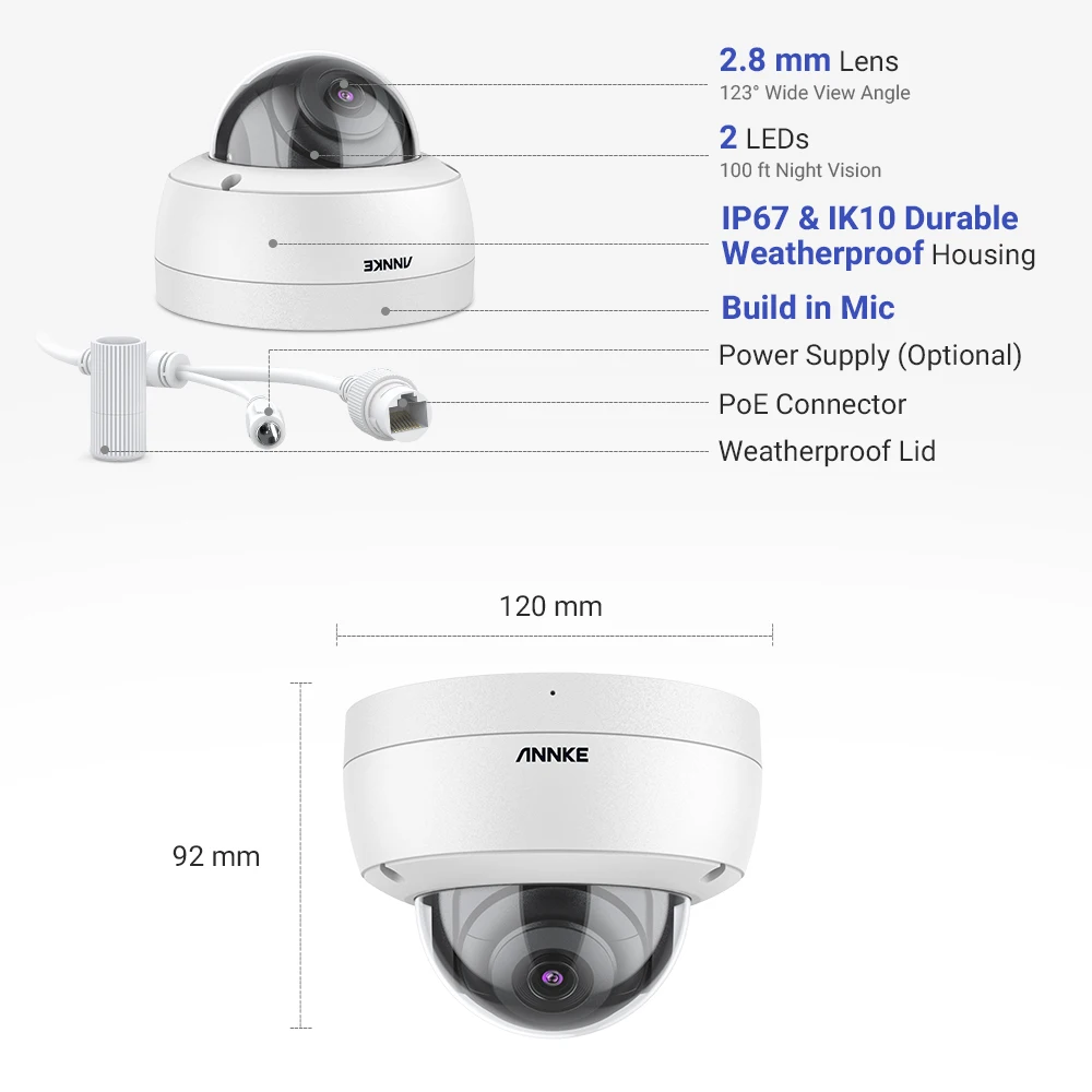 ANNKE 4K FHD POE Tinklo Vaizdo Stebėjimo Kamerų Sistema Su 16X 8MP Kupolas Apsaugos Kameros Garso Įrašymo 8MP Ip Kameros Nuotrauka 3