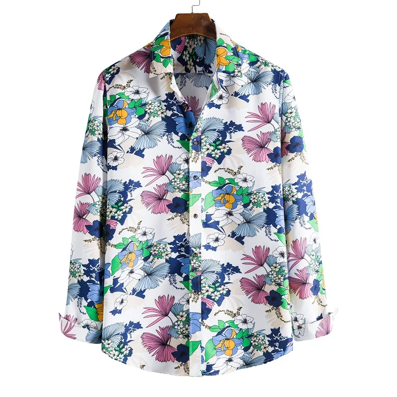 Camisas florales de manga larga de Otoño de 2021 para hombres camisas estampadas con flores de corte delgado para hombres cami Nuotrauka 5