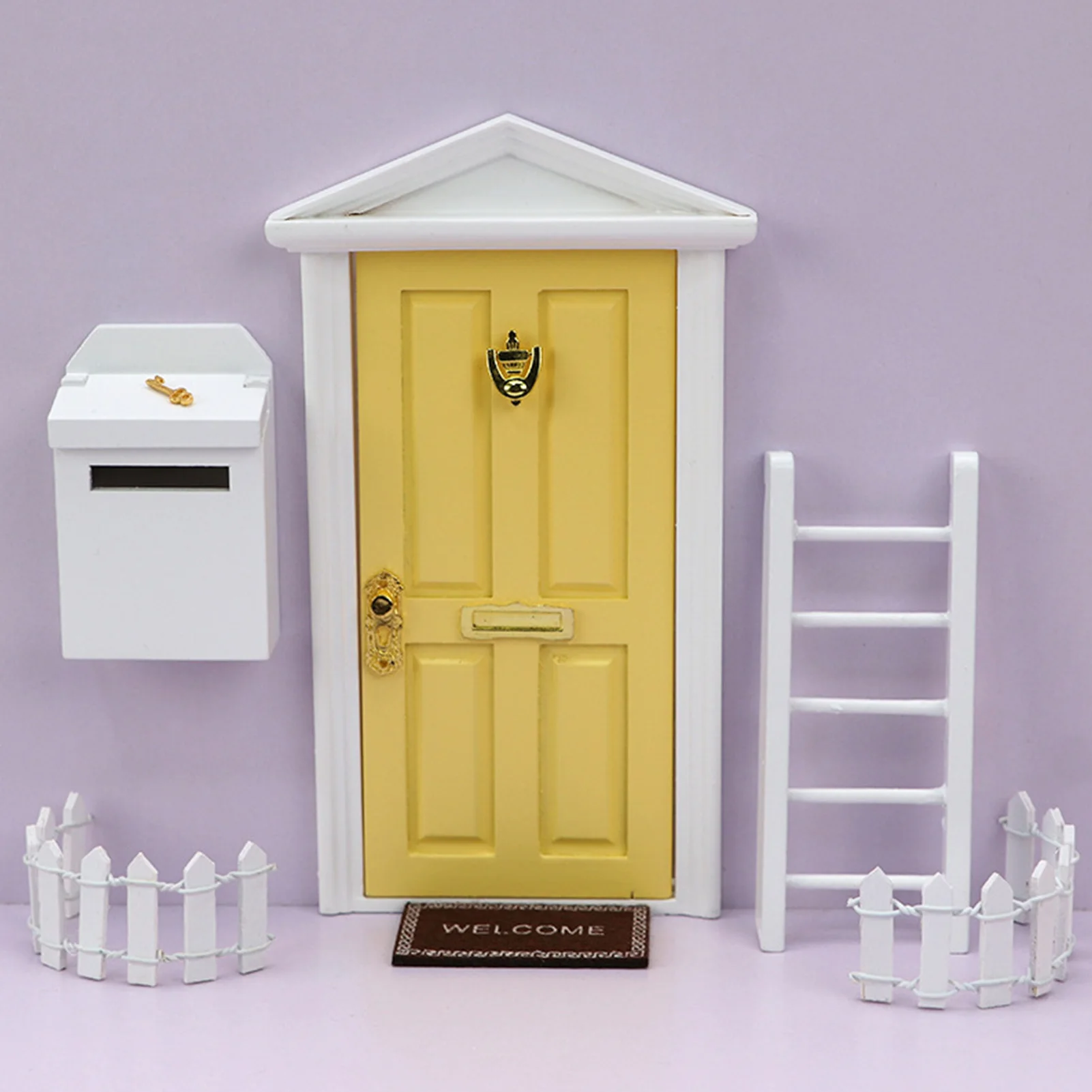Lėlių Namelio Duris Mini Pasakų Durų Komplektas 1:12 Lėlių Miniatiūrinės Medinės Durys Pasakų Duris, Vaikų Kambarys Su Kopėčiomis Tvora Pašto Dėžutę Koja Nuotrauka 0