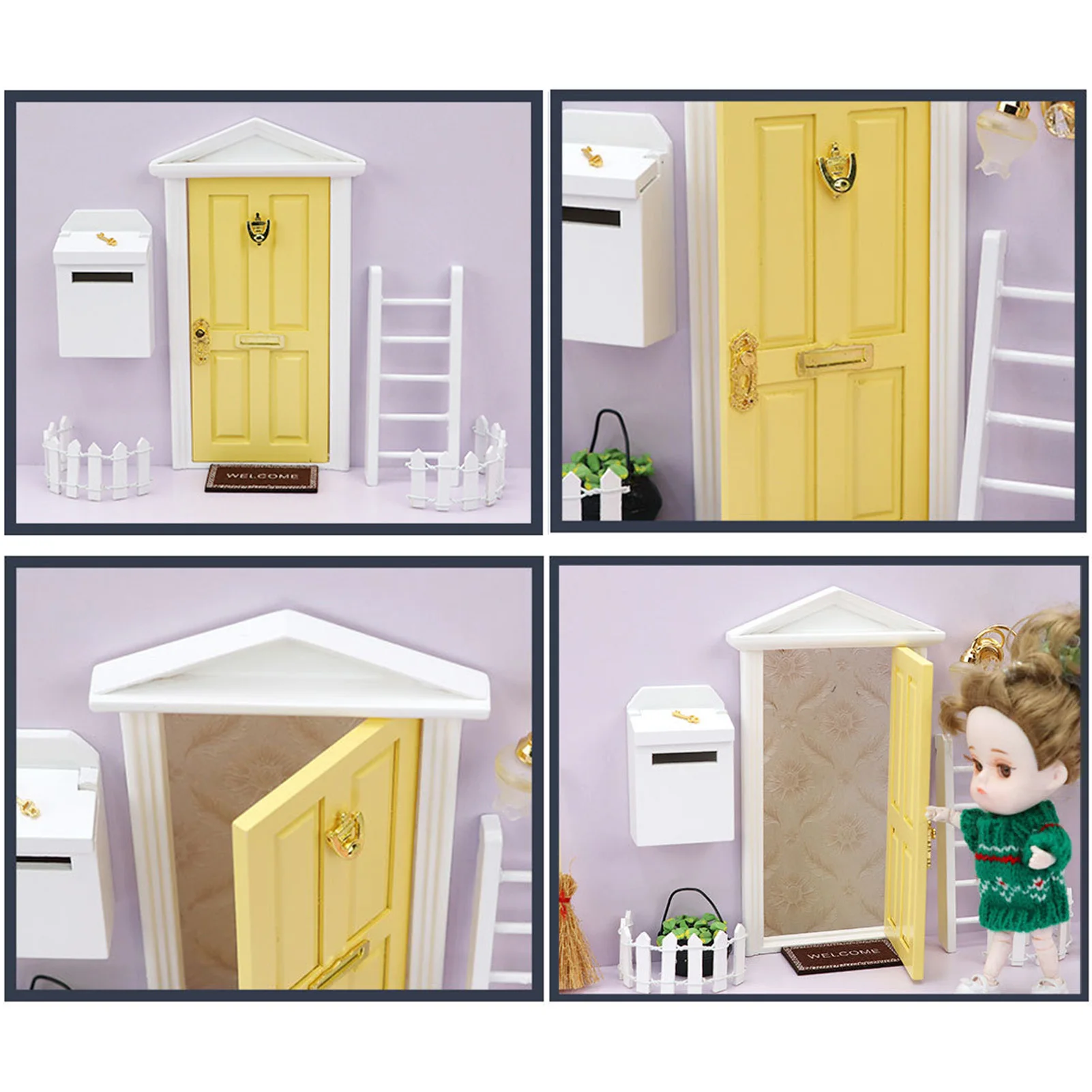 Lėlių Namelio Duris Mini Pasakų Durų Komplektas 1:12 Lėlių Miniatiūrinės Medinės Durys Pasakų Duris, Vaikų Kambarys Su Kopėčiomis Tvora Pašto Dėžutę Koja Nuotrauka 4