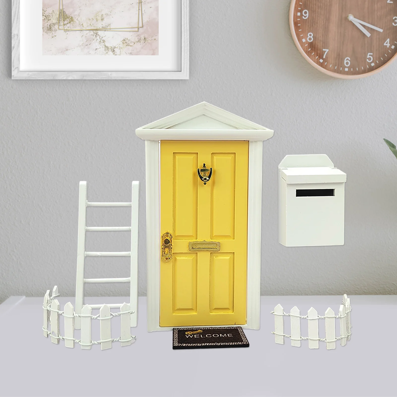 Lėlių Namelio Duris Mini Pasakų Durų Komplektas 1:12 Lėlių Miniatiūrinės Medinės Durys Pasakų Duris, Vaikų Kambarys Su Kopėčiomis Tvora Pašto Dėžutę Koja Nuotrauka 5