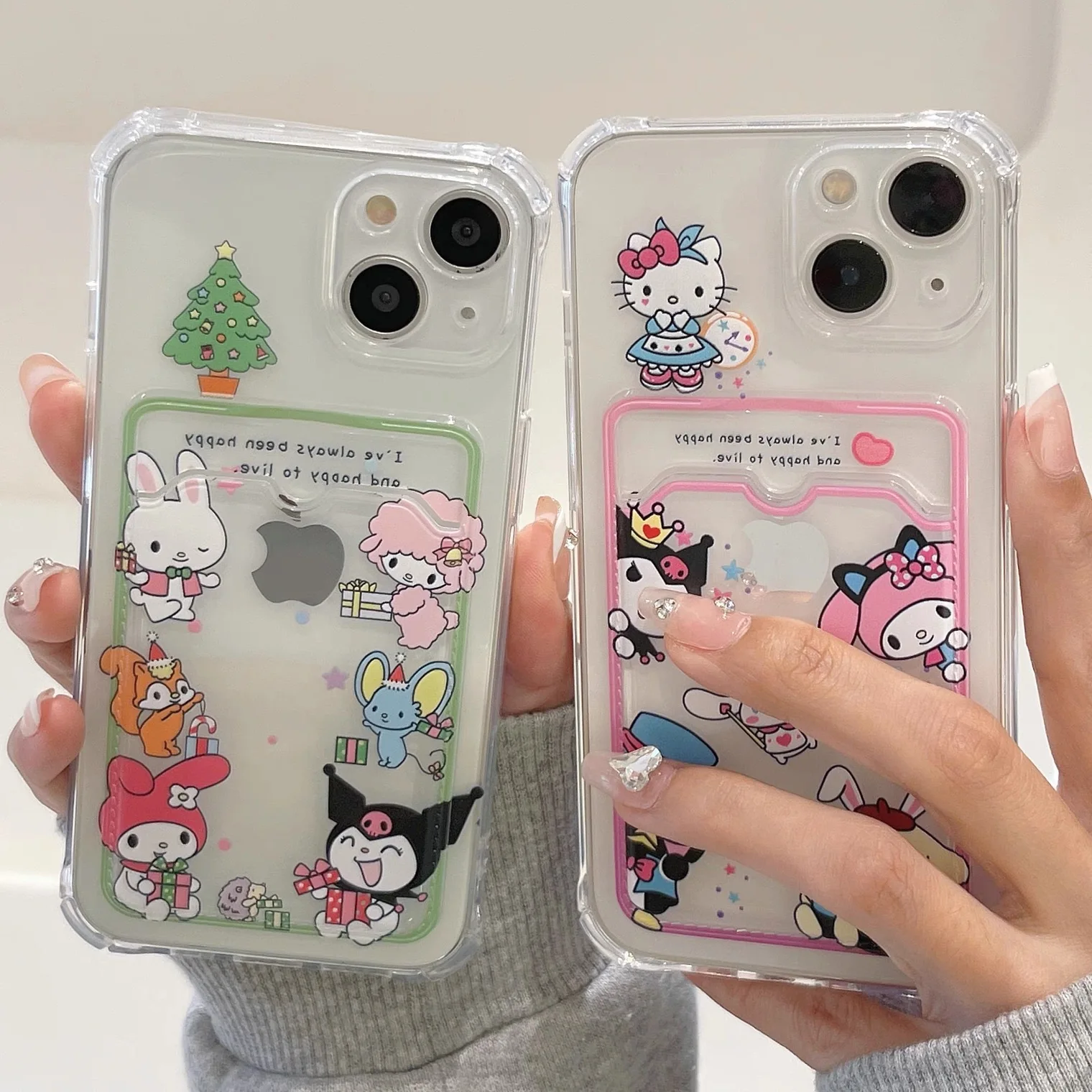 Mielas Sanrio Hello Kitty Su Kortelės Turėtojo Telefono dėklas Skirtas iPhone 14 13 12 11 Pro Max XR XS MAX X 7/8Plus Anti-drop Minkštas Galinį Dangtelį Nuotrauka 1