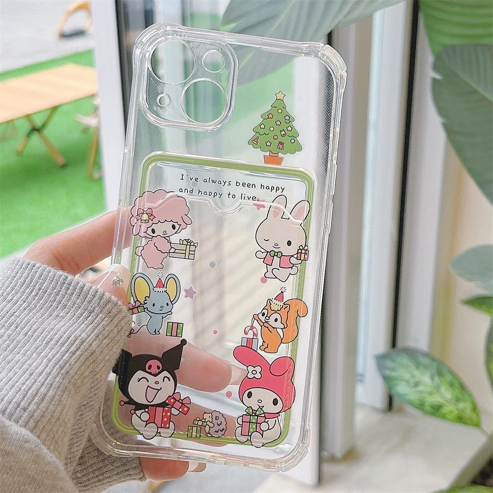 Mielas Sanrio Hello Kitty Su Kortelės Turėtojo Telefono dėklas Skirtas iPhone 14 13 12 11 Pro Max XR XS MAX X 7/8Plus Anti-drop Minkštas Galinį Dangtelį Nuotrauka 2