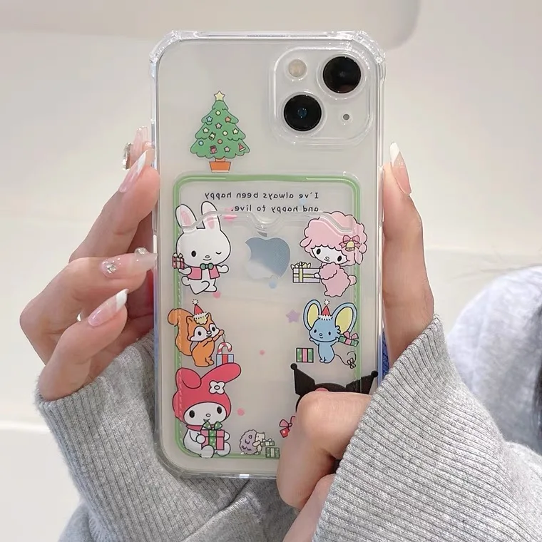 Mielas Sanrio Hello Kitty Su Kortelės Turėtojo Telefono dėklas Skirtas iPhone 14 13 12 11 Pro Max XR XS MAX X 7/8Plus Anti-drop Minkštas Galinį Dangtelį Nuotrauka 3