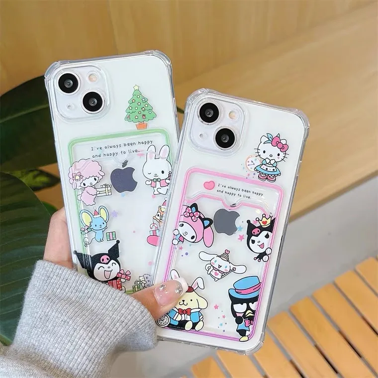 Mielas Sanrio Hello Kitty Su Kortelės Turėtojo Telefono dėklas Skirtas iPhone 14 13 12 11 Pro Max XR XS MAX X 7/8Plus Anti-drop Minkštas Galinį Dangtelį Nuotrauka 4