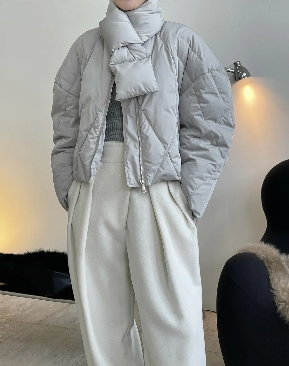 Moteris mados šiltas žieminis paltas su pūkų rankoves ir šalikas Nuotrauka 3