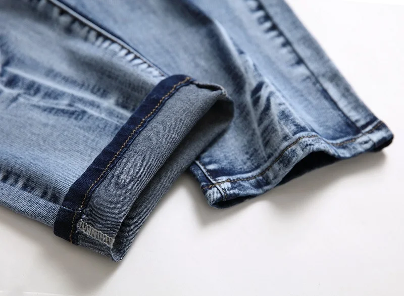 Plisuotos mados nelaimę naują atvykimo mens elastingumą blue jeans Nostalgija Poliruoti baltos spalvos džinsinio audinio kelnės 42 Nuotrauka 0