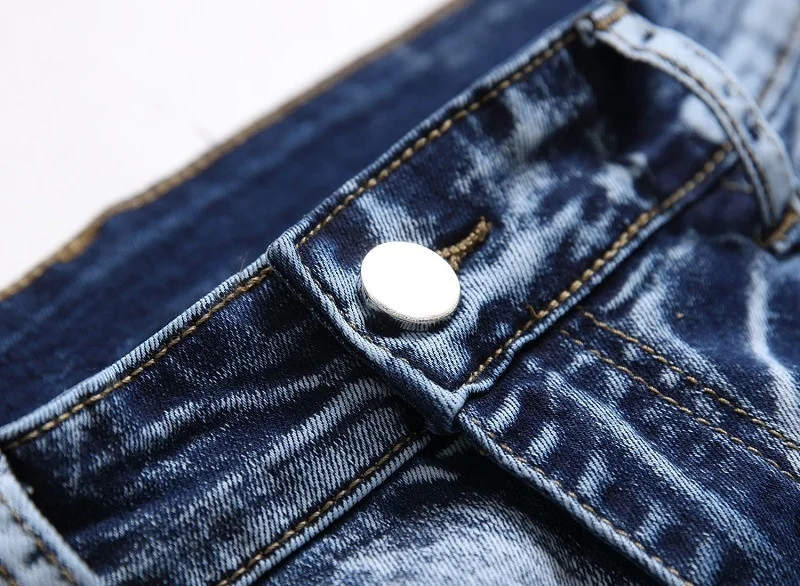 Plisuotos mados nelaimę naują atvykimo mens elastingumą blue jeans Nostalgija Poliruoti baltos spalvos džinsinio audinio kelnės 42 Nuotrauka 1