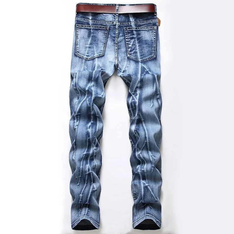 Plisuotos mados nelaimę naują atvykimo mens elastingumą blue jeans Nostalgija Poliruoti baltos spalvos džinsinio audinio kelnės 42 Nuotrauka 2