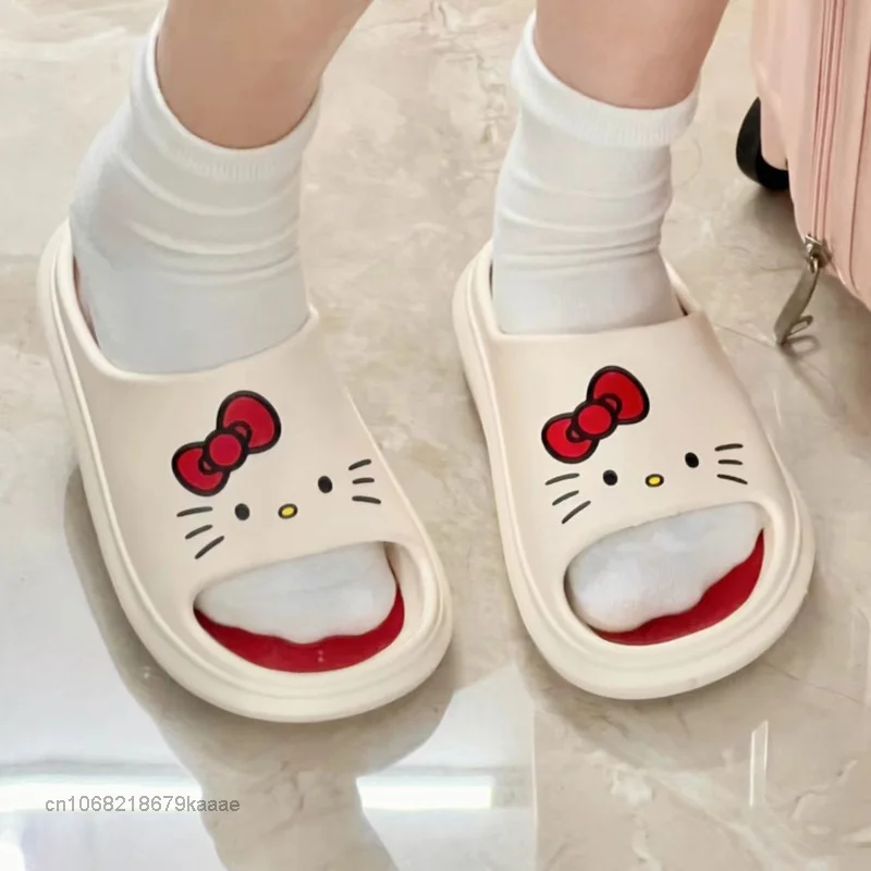 Sanrio Šlepetės Hello Kitty Minkšti, Plokšti Batai Moterims, Animacinių Filmų Mielas Namų Šlepetės Anti Slip Moterų Saldus Vasaros Sandalai Laisvalaikio Bateliai Nuotrauka 0
