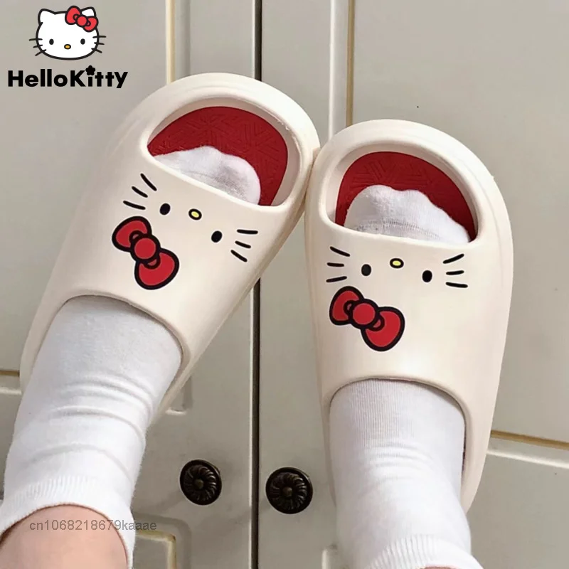 Sanrio Šlepetės Hello Kitty Minkšti, Plokšti Batai Moterims, Animacinių Filmų Mielas Namų Šlepetės Anti Slip Moterų Saldus Vasaros Sandalai Laisvalaikio Bateliai Nuotrauka 1