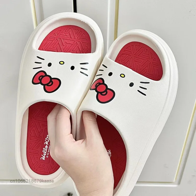 Sanrio Šlepetės Hello Kitty Minkšti, Plokšti Batai Moterims, Animacinių Filmų Mielas Namų Šlepetės Anti Slip Moterų Saldus Vasaros Sandalai Laisvalaikio Bateliai Nuotrauka 2