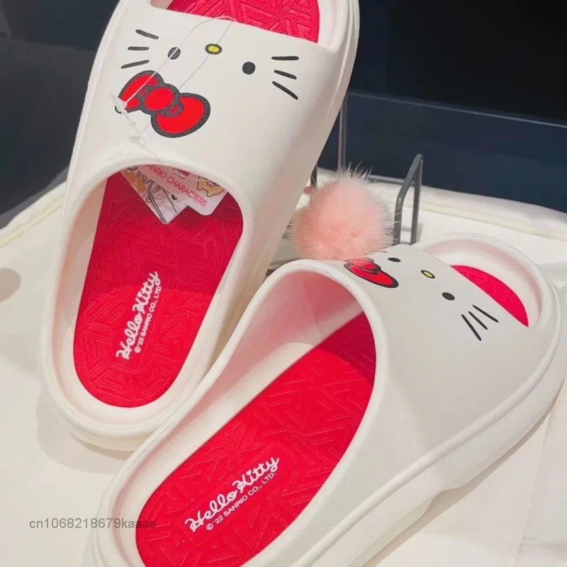 Sanrio Šlepetės Hello Kitty Minkšti, Plokšti Batai Moterims, Animacinių Filmų Mielas Namų Šlepetės Anti Slip Moterų Saldus Vasaros Sandalai Laisvalaikio Bateliai Nuotrauka 5