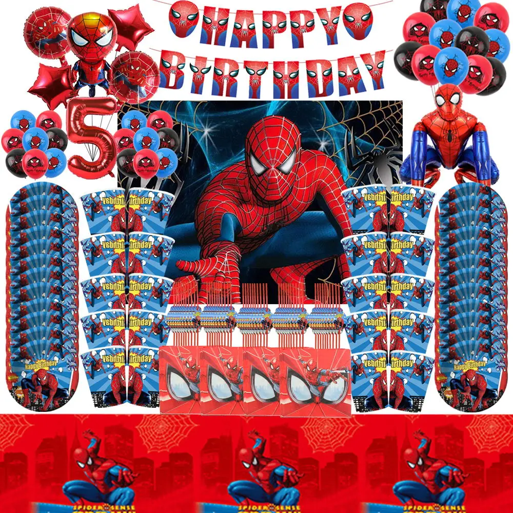Spiderman, Supermeno Temą Gimtadienio Dekoracijų Rinkinį Popieriaus Taurės Plokštė Vystymo Vėliavos Šiaudų Vaikams Berniukams Gimtadienio Prekes Nuotrauka 1