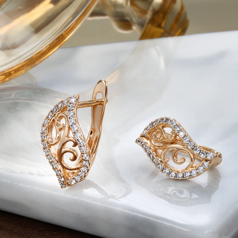 SYOUJYO Naujas Unikalus Lapų Auskarai Romantiška 585 Rose Gold Fine Jewelry Gamtos Cirkonis Micro Vaškas Visus Atitikimo Moterų Auskarai Nuotrauka 0