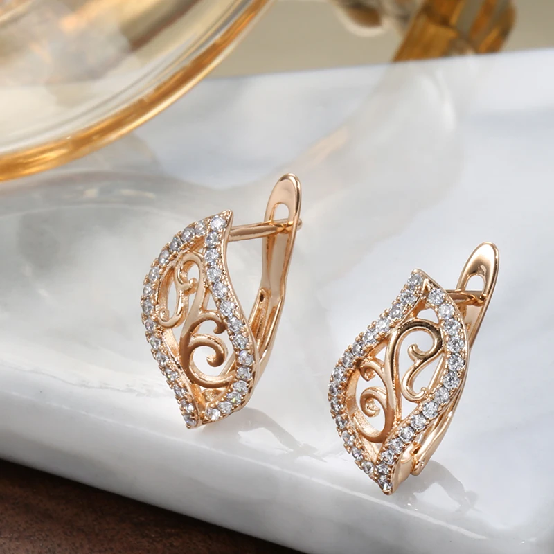 SYOUJYO Naujas Unikalus Lapų Auskarai Romantiška 585 Rose Gold Fine Jewelry Gamtos Cirkonis Micro Vaškas Visus Atitikimo Moterų Auskarai Nuotrauka 1