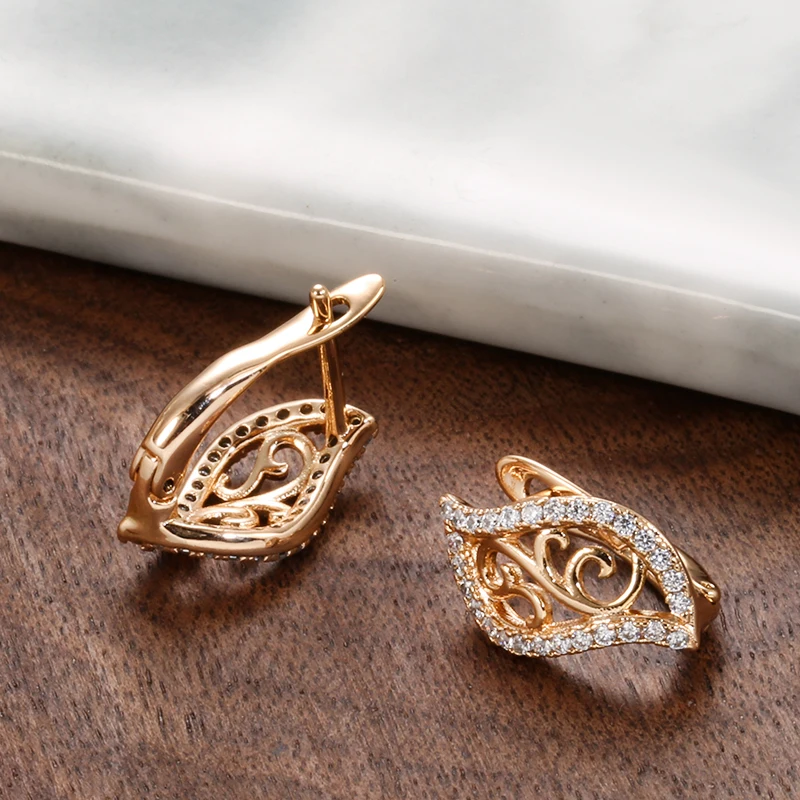 SYOUJYO Naujas Unikalus Lapų Auskarai Romantiška 585 Rose Gold Fine Jewelry Gamtos Cirkonis Micro Vaškas Visus Atitikimo Moterų Auskarai Nuotrauka 2
