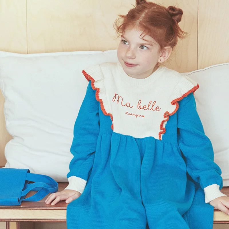 Vaikai Suknelė 2022 Naujas Žiemos RJ Prekės ženklo Merginos Mielas ilgomis Rankovėmis Megztiniai Princesė Suknelės Nuotrauka 2