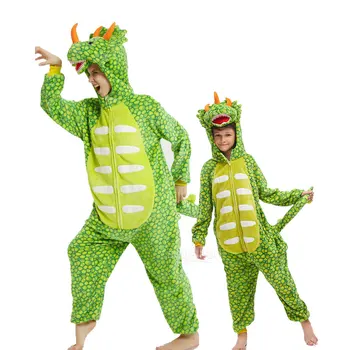 Šeimos Atitikimo Pajama Green Dragon Onesie Helovinas Motina Vaikai Komplektus Gyvūnų Kigurumis Kalėdų Jumpsuit Užtrauktukas Darbo Drabužiai